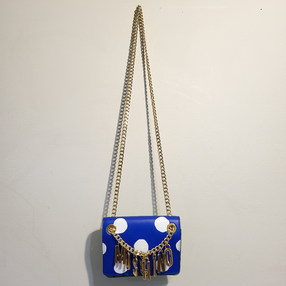 Moschino Polka-Dot Logo-Chain Shoulder Bag